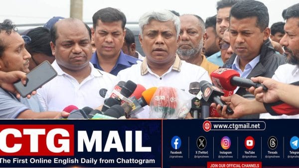 State Minister Anindya Islam Amit distributes relief among flood-affected people in Satkania, Chattogram.