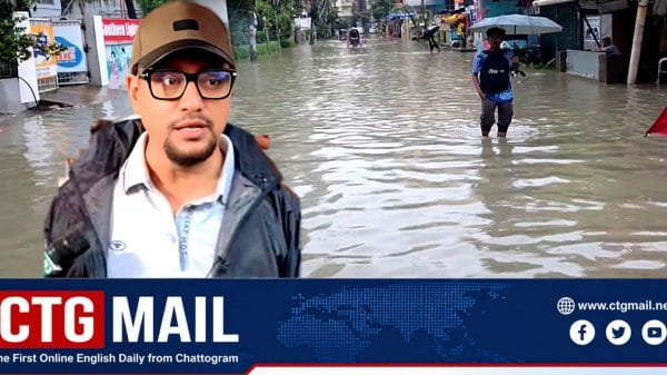 Chattogram Mayor Dr Shahadat Hossain inspecting waterlogged areas during heavy monsoon rain