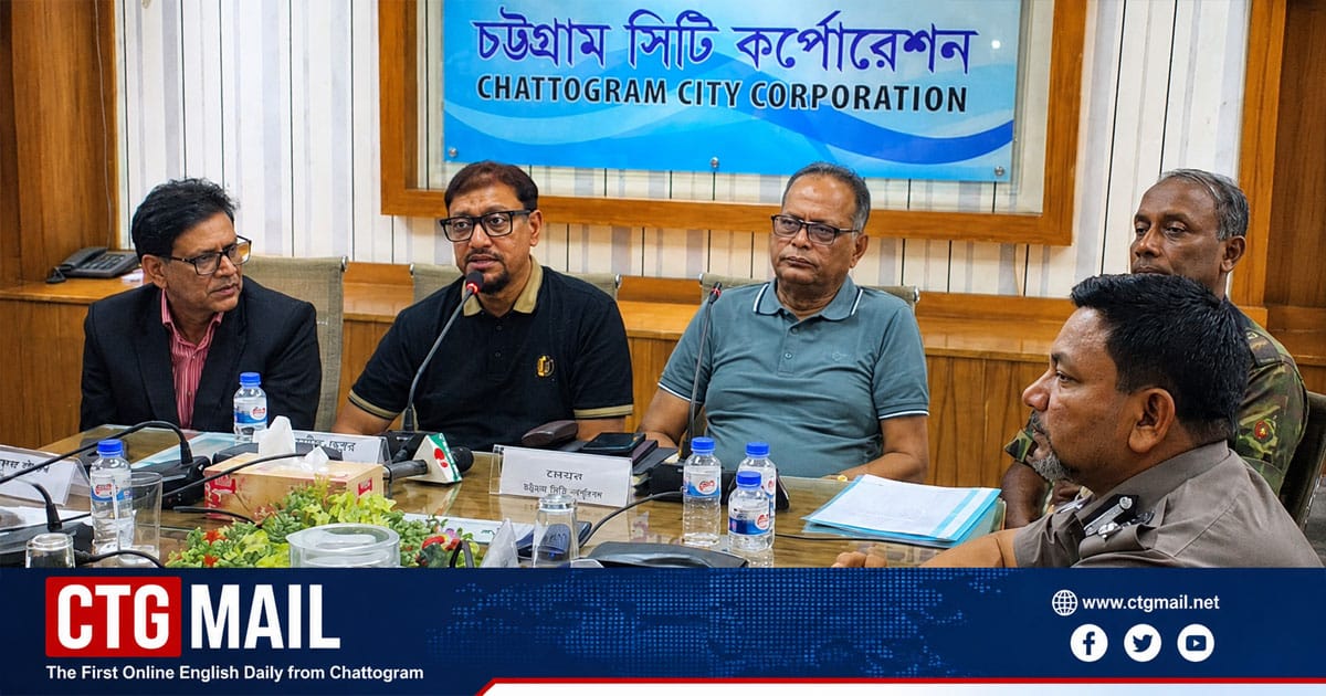Chattogram Mayor Dr Shahadat Hossain addresses journalists after the Waterlogging Coordination Committee meeting on July 9, 2026.