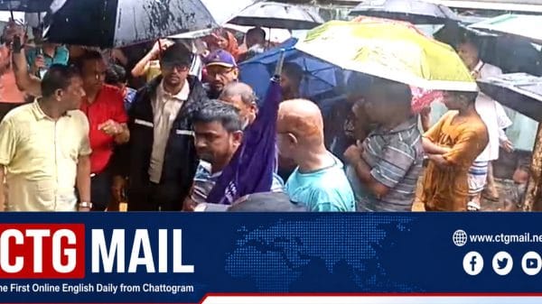 Chattogram City Mayor Dr Shahadat Hossain visits the site of a deadly landslide at Chashma Hill in Mayor Goli area following heavy rainfall.