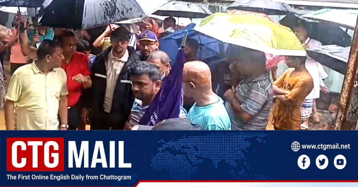 Chattogram City Mayor Dr Shahadat Hossain visits the site of a deadly landslide at Chashma Hill in Mayor Goli area following heavy rainfall.